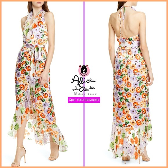 Alice + Olivia Evelia Floral Tie Waist Silk Blend Maxi Dress - Picture 4 of 16